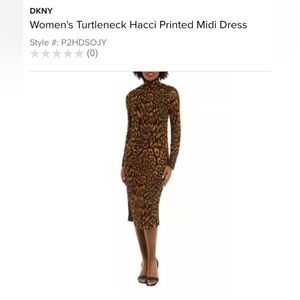 DKNY Mock Neck Long Sleeve Brown Multi Print Midi Dress Small NWT